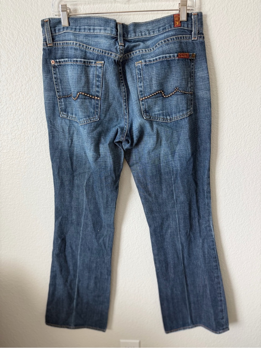 Vintage 7 For All Mankind Blue Flare Jeans with hardware on Back Pocket 32R - Picture 2 of 5